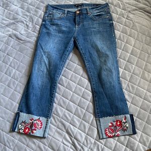 Dear John Blue Jeans with Red Floral Embroidery